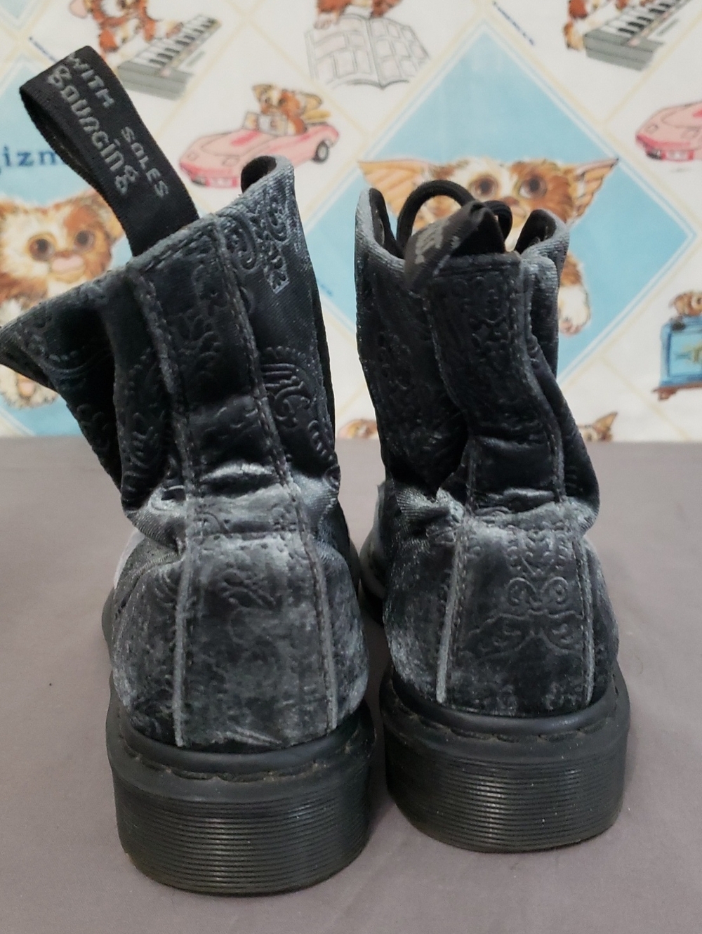 Womens Black Velvet Dr. Martens Lace-Up Boots - Picture 3 of 6